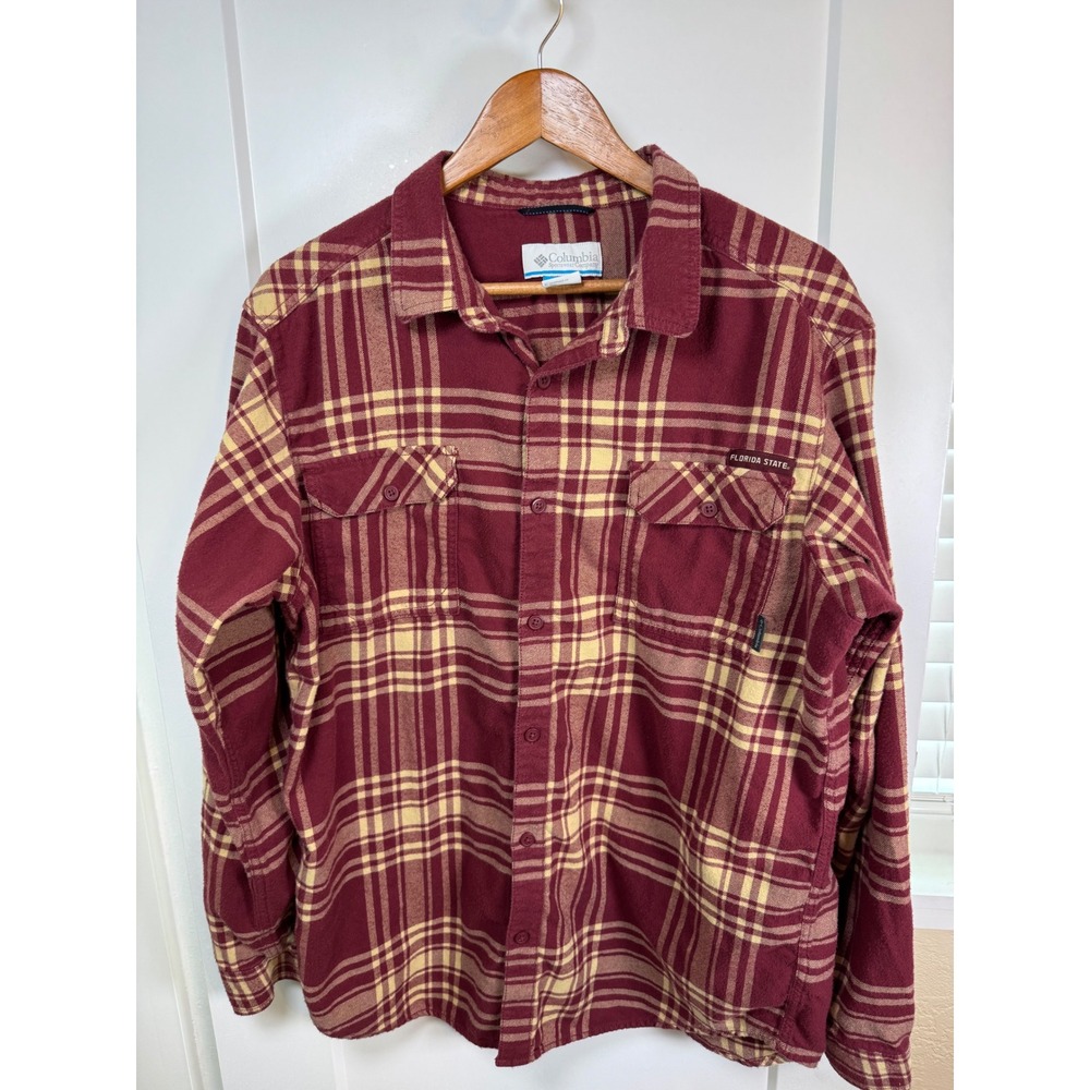 Columbia Mens Florida State Seminoles Plaid Flannel Shirt Garnet Gold Large